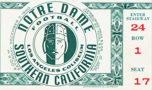 1940 notre dame usc football ticket art la coliseum sports gift idea