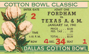 1941 Fordham vs. Texas AM Cotton Bowl Ticket Art