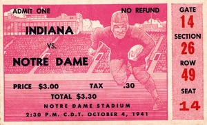 1941 Indiana vs. Notre Dame Football Ticket Canvas