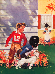 1941 Lon Keller Kids Breaking a Window Football Art