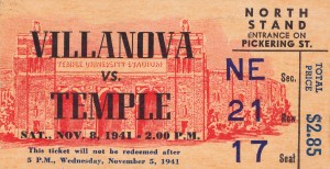 1941 temple owls villanova football ticket stub print