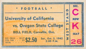 1942 Oregon State vs. California Ticket Stub Art