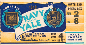 1942 Yale vs. Navy Football Ticket Stub Wood Print