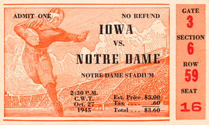 1945 Iowa vs. Notre Dame Football Ticket Art