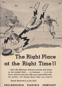 1945 Reddy Kilowatt Football Cartoon Ad Print