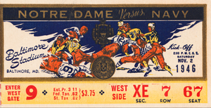 1946 Notre Dame vs. Navy Football Ticket Canvas