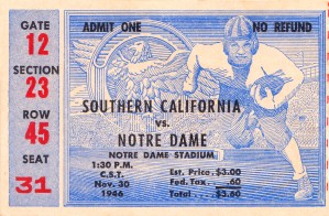 1946 Notre Dame vs. USC Football Ticket Poster