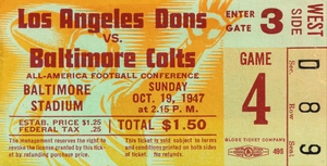 1947 Baltimore Colts vs. LA Dons Ticket Stub Art