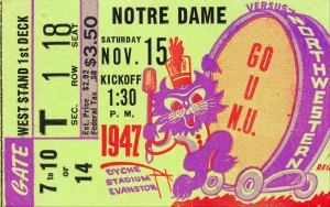 1947 Notre Dame vs. Northwestern Ticket Art 