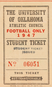 1947 Oklahoma Sooners Football Student Ticket
