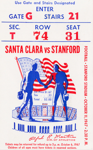 1947 Santa Clara Broncos vs. Stanford University | Football Ticket Stub Art | Row 1