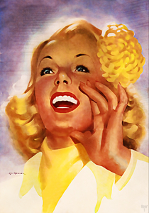 1947 Beautiful Blonde Woman Cheering