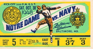1948 Navy vs. Notre Dame Football Ticket Art