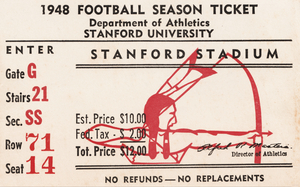 1948 Stanford Indians Football Season Ticket Canvas