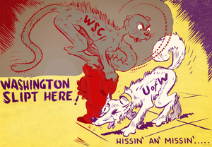 1948 Washington Husky and WSC Cougar Cartoon Art