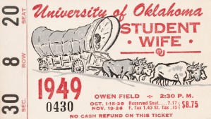 1949 Oklahoma Football Ticket Stub Student Wife