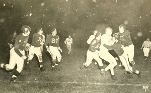1950s football in the snow