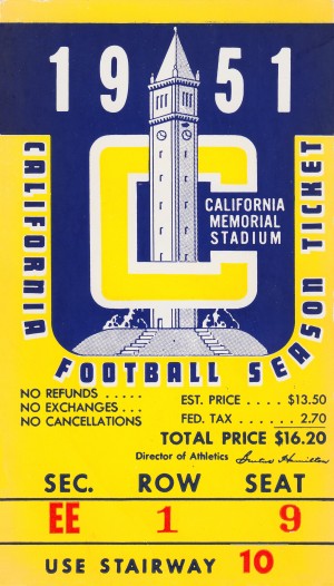 1951 college football season ticket cal bears row 1