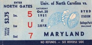 1951 Maryland vs. North Carolina Football Ticket Art