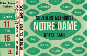 1951 Notre Dame vs. SMU Football Ticket Stub Art
