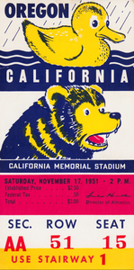 1951 Oregon Ducks vs. Cal Bears Football Ticket Canvas