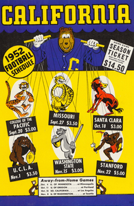 1952 Cal Bears Football Pocket Schedule Art