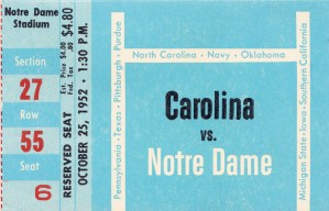 1952 north carolina tar heels notre dame irish college football sports ticket art south bend indiana