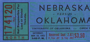 1952 Nebraska vs. Oklahoma Sooners Ticket Art