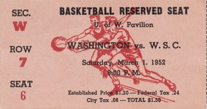 1952 Washington State vs. Washington Basketball Ticket Canvas