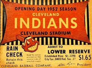1952 Cleveland Indians Opening Day Ticket Stub Art