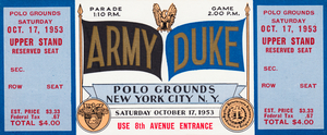 1953 Duke vs. Army Football Ticket Stub Art