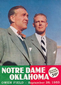 1953 Oklahoma vs. Notre Dame Football Program Cover Art