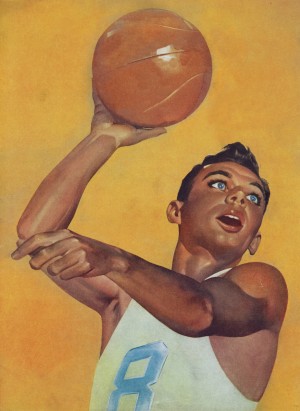1956 Golden Background Vintage Basketball Player Art