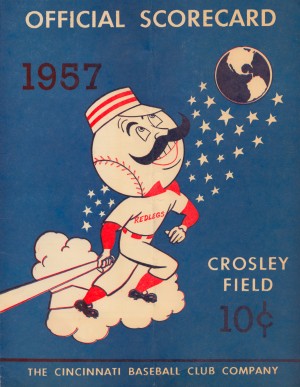 1957 cincinnati reds baseball scorecard poster