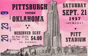 1957 Oklahoma vs. Pittsburgh Football Ticket Stub Canvas