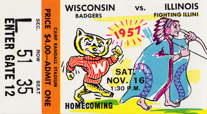 1957 Wisconsin Badgers vs. Illinois Illini Ticket Canvas