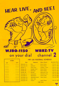 1957 WBRZ TV LSU Tigers Football Schedule Art