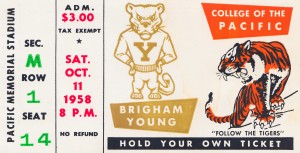 1958 college of the pacific brigham young football ticket art