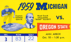 1959 Michigan vs. Oregon State Football Ticket Art