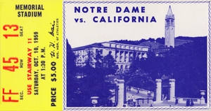 1959 Notre Dame vs. California Football Ticket Stub Art