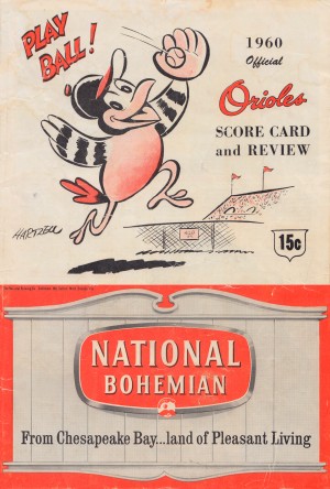 1960 baltimore orioles baseball score card review national bohemian beer ad poster