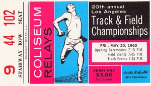 1960 LA Coliseum Relays Track Ticket Stub