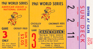 1961 Cincinnati Reds World Series Ticket Stub Art