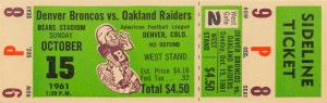1961 oakland raiders denver broncos afl ticket stub art