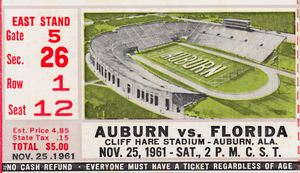 1961 Auburn vs. Florida Football Ticket Stub Art