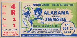 1962 Alabama vs. Tennessee Football Ticket Art