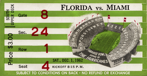 1962 Miami Hurricanes vs. Florida Gators Ticket Stub Canvas