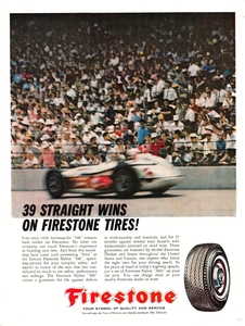 1963 Firestone Ad Auto Racing Metal Sign