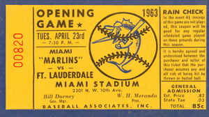 1963 Miami Marlins Baseball Ticket Art | Row 1