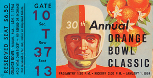 1964 Orange Bowl Ticket Canvas